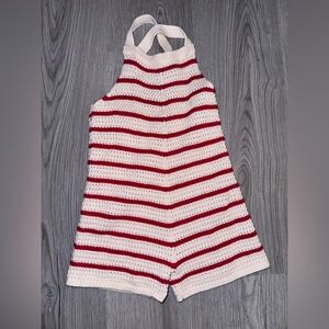 Zara red and cream crochet romper 4T